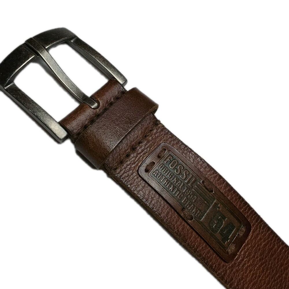 Vintage Fossil 1954 Brown Full Grain Leather Belt Size 80/32 Smooth Distressed